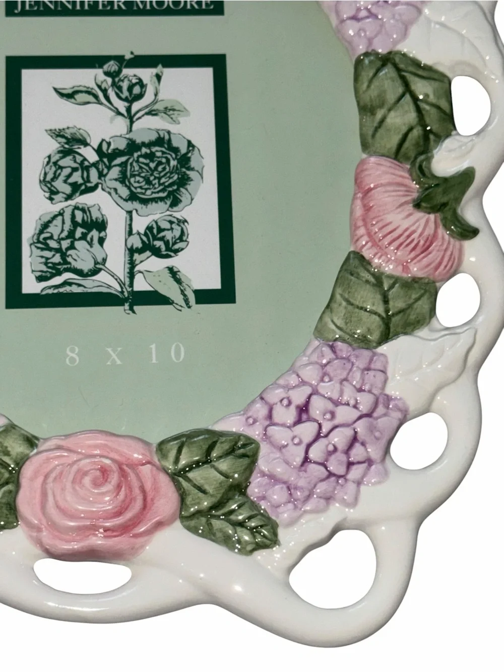 Vintage 90s Jennifer Moore Ceramic Floral 8x10 Picture Frame Cottagecore